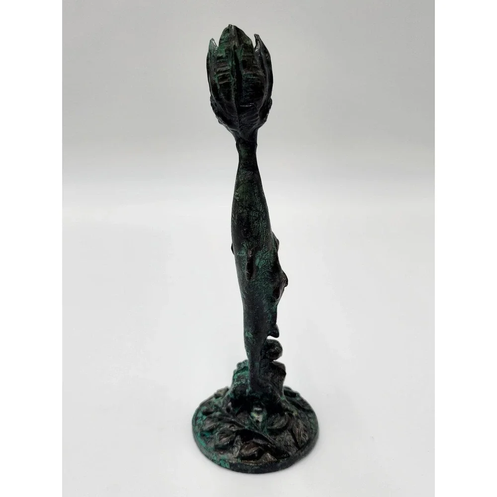 Antique‎ French Bronze Art Nouveau Candlesticks Flower Rose Motif Petina